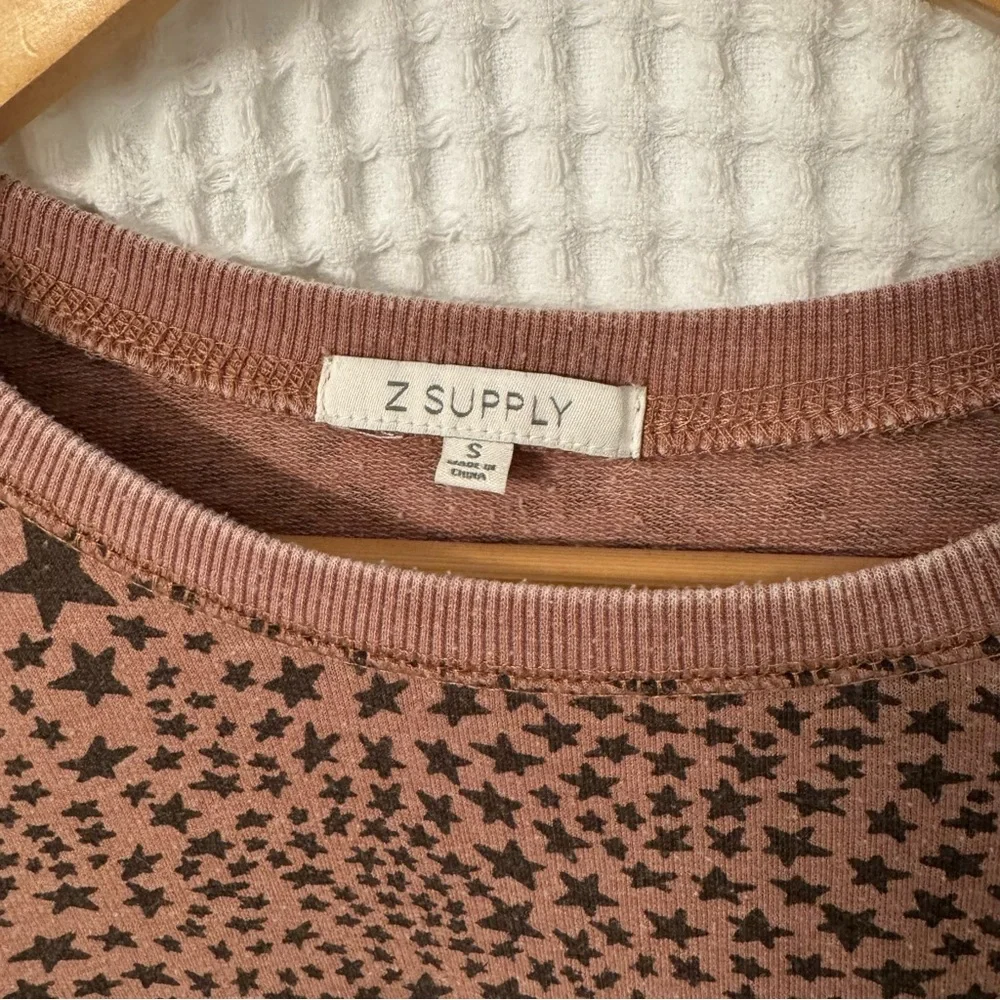 Z Supply Modern Weekender Oversized Long Sleeve Crewneck Brown Stars Size Small